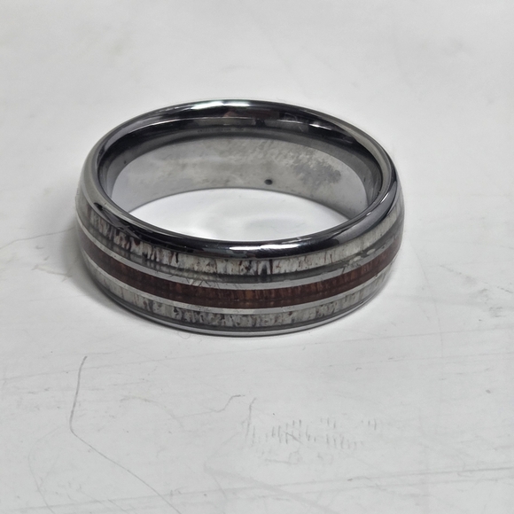 swiss tungsten spikes tu mens wedding band antler wood inlay sz 11
